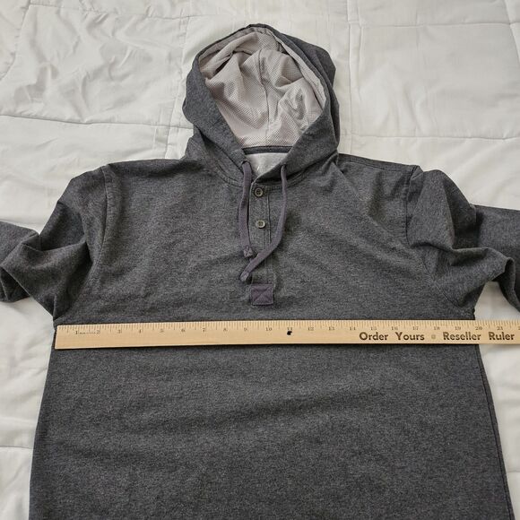 BYLT Sweatshirt Medium Gray Drop Cut Hooded Henley Long Sleeve Lux Pullover - Picture 8 of 10